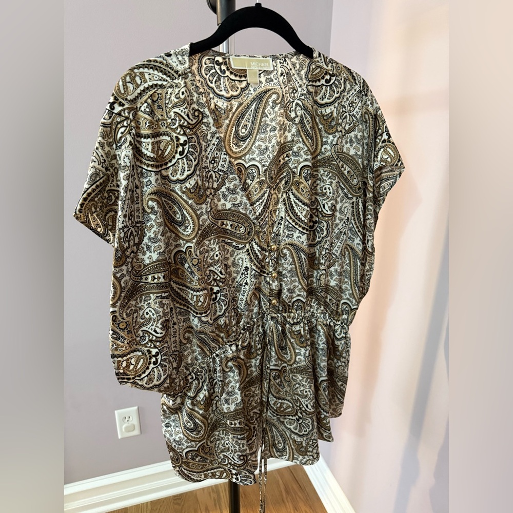 Michael Kors Black and Cream Paisley Top